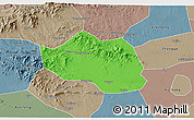 Political 3D Map of Yu Xian, semi-desaturated