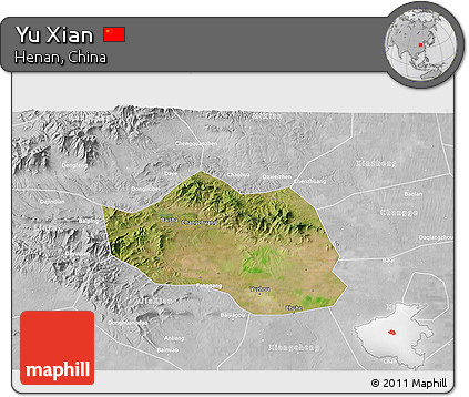 Satellite 3D Map of Yu Xian, lighten, desaturated