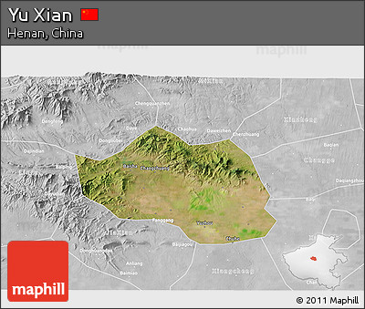 Satellite 3D Map of Yu Xian, lighten, desaturated