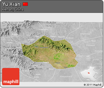 Satellite 3D Map of Yu Xian, lighten, desaturated