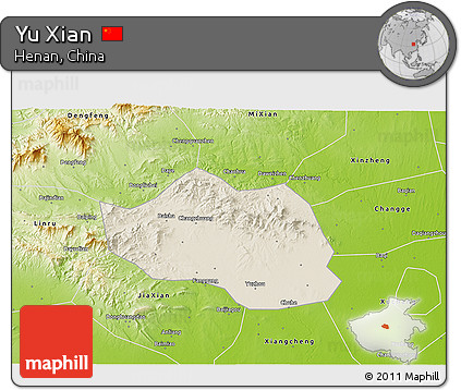 Shaded Relief 3D Map of Yu Xian, physical outside