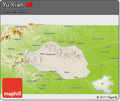 Shaded Relief 3D Map of Yu Xian, physical outside