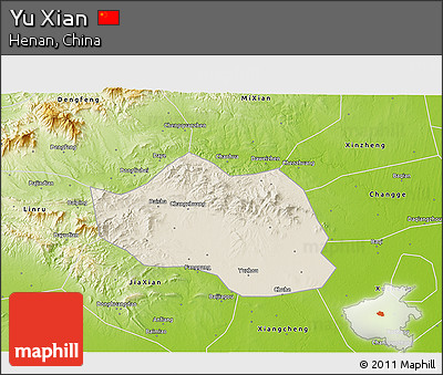 Shaded Relief 3D Map of Yu Xian, physical outside