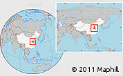 Gray Location Map of Yu Xian, highlighted country, highlighted parent region, within the entire country