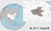 Gray Location Map of Yu Xian, highlighted country, highlighted parent region, hill shading