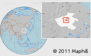 Gray Location Map of Yu Xian, highlighted parent region, hill shading