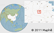 Savanna Style Location Map of Yu Xian, highlighted country, hill shading