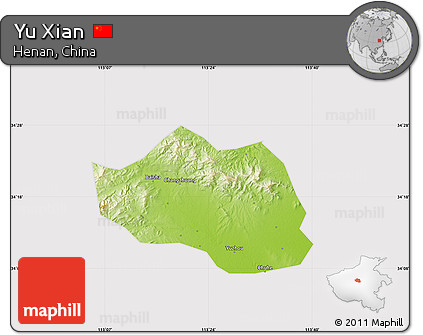 Physical Map of Yu Xian, cropped outside