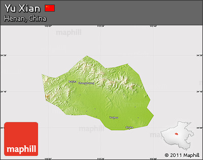 Physical Map of Yu Xian, cropped outside