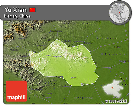 Physical Map of Yu Xian, darken