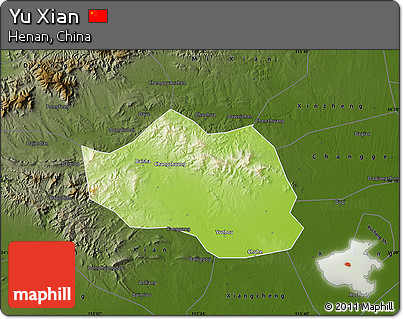 Physical Map of Yu Xian, darken