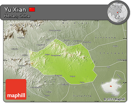 Physical Map of Yu Xian, semi-desaturated