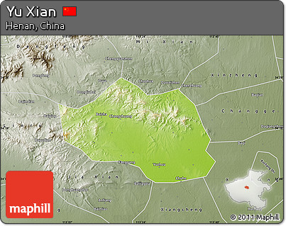Physical Map of Yu Xian, semi-desaturated
