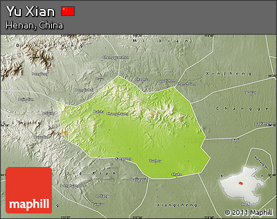 Physical Map of Yu Xian, semi-desaturated