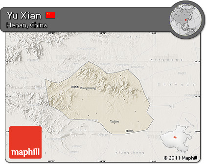 Shaded Relief Map of Yu Xian, lighten