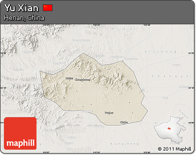 Shaded Relief Map of Yu Xian, lighten