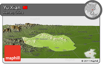 Physical Panoramic Map of Yu Xian, darken