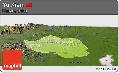 Physical Panoramic Map of Yu Xian, darken