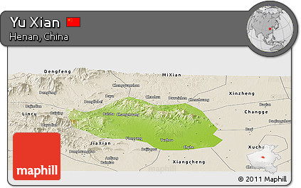 Physical Panoramic Map of Yu Xian, shaded relief outside