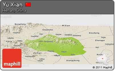 Physical Panoramic Map of Yu Xian, shaded relief outside