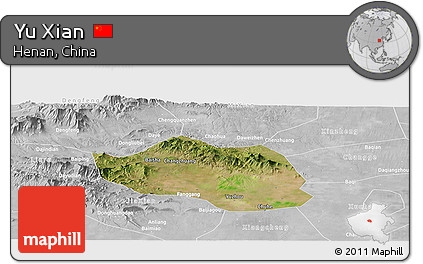 Satellite Panoramic Map of Yu Xian, lighten, desaturated