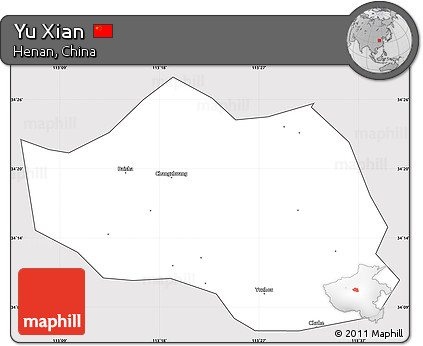 Silver Style Simple Map of Yu Xian, cropped outside