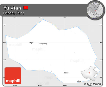 Silver Style Simple Map of Yu Xian, single color outside