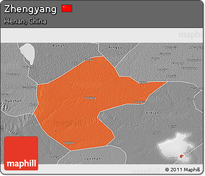 Political 3D Map of Zhengyang, desaturated