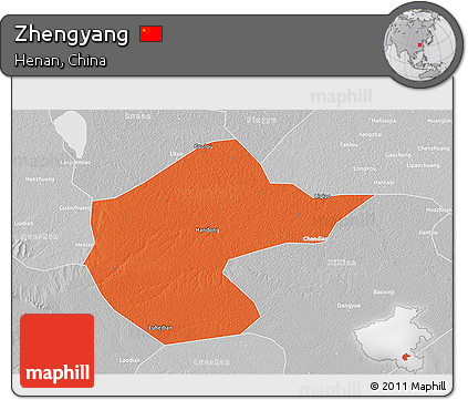 Political 3D Map of Zhengyang, lighten, desaturated