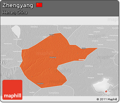 Political 3D Map of Zhengyang, lighten, desaturated