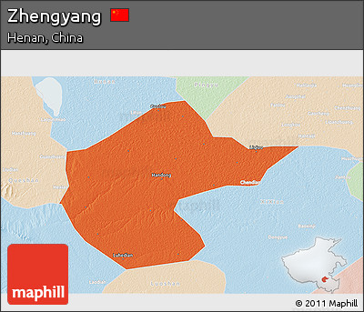 Political 3D Map of Zhengyang, lighten
