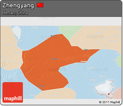 Political 3D Map of Zhengyang, lighten