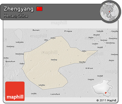 Shaded Relief 3D Map of Zhengyang, desaturated