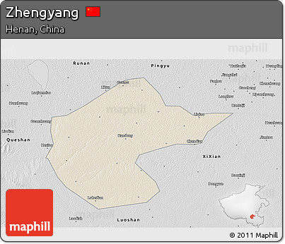 Shaded Relief 3D Map of Zhengyang, desaturated