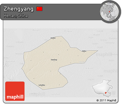 Shaded Relief 3D Map of Zhengyang, lighten, desaturated