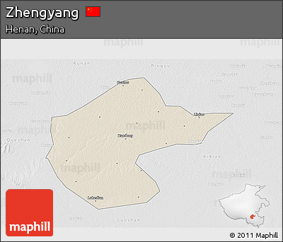 Shaded Relief 3D Map of Zhengyang, lighten, desaturated