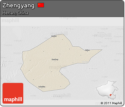 Shaded Relief 3D Map of Zhengyang, lighten, desaturated