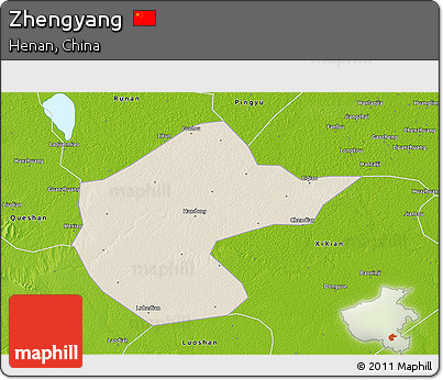 Shaded Relief 3D Map of Zhengyang, physical outside