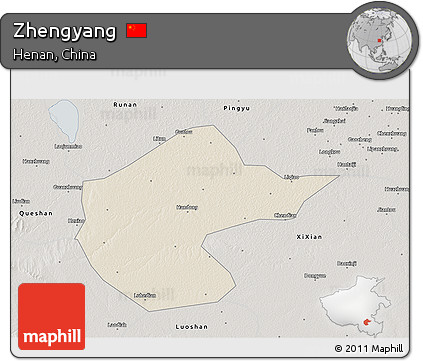 Shaded Relief 3D Map of Zhengyang, semi-desaturated