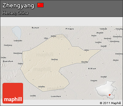 Shaded Relief 3D Map of Zhengyang, semi-desaturated