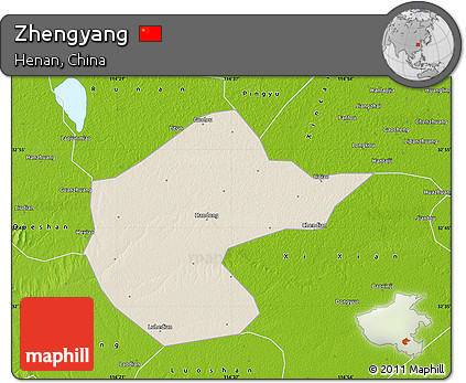 Shaded Relief Map of Zhengyang, physical outside