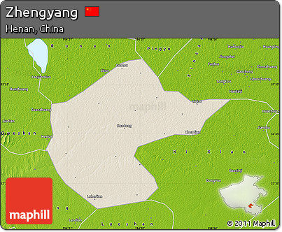 Shaded Relief Map of Zhengyang, physical outside