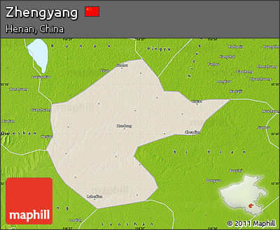 Shaded Relief Map of Zhengyang, physical outside