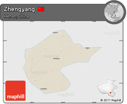 Shaded Relief Map of Zhengyang, single color outside