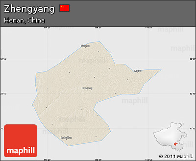 Shaded Relief Map of Zhengyang, single color outside