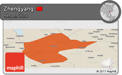 Political Panoramic Map of Zhengyang, shaded relief outside