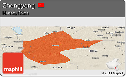 Political Panoramic Map of Zhengyang, shaded relief outside