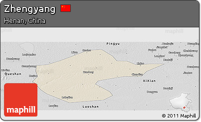 Shaded Relief Panoramic Map of Zhengyang, desaturated