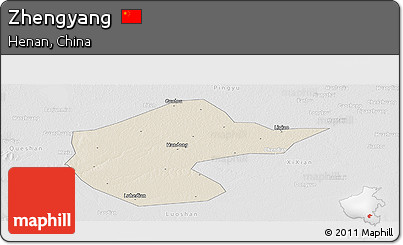 Shaded Relief Panoramic Map of Zhengyang, lighten, desaturated