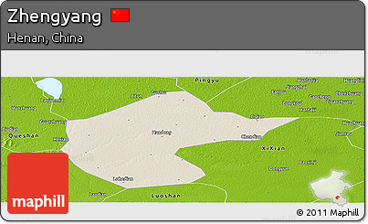 Shaded Relief Panoramic Map of Zhengyang, physical outside